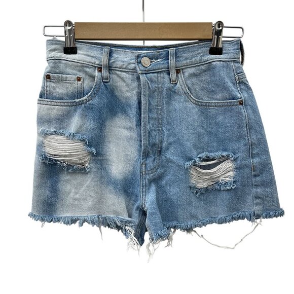 Pacsun Ultra High-Rise Vintage Short Women Button Fly Distressed Denim Blue 26 - Picture 1 of 14